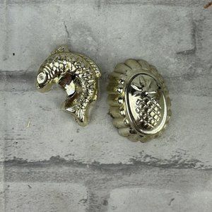 Argon Copper Vintage Dessert Molds Magnetic Memo Holders Set of 2 Pineapple Fish